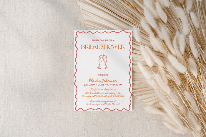 Black + Coral Champagne Bridal Shower Invitation with Envelopes
