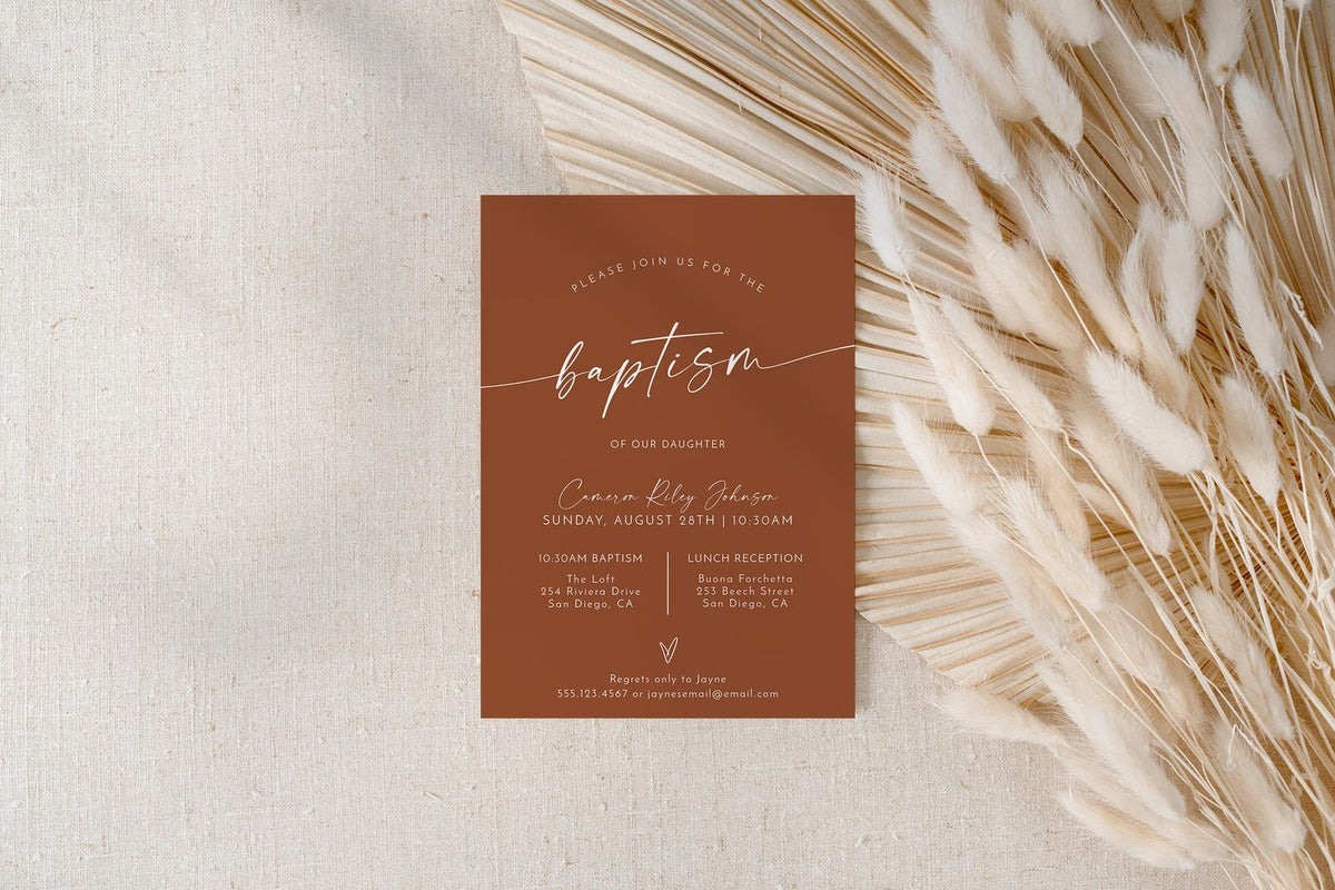 Terracotta Baptism Invitation with Envelopes