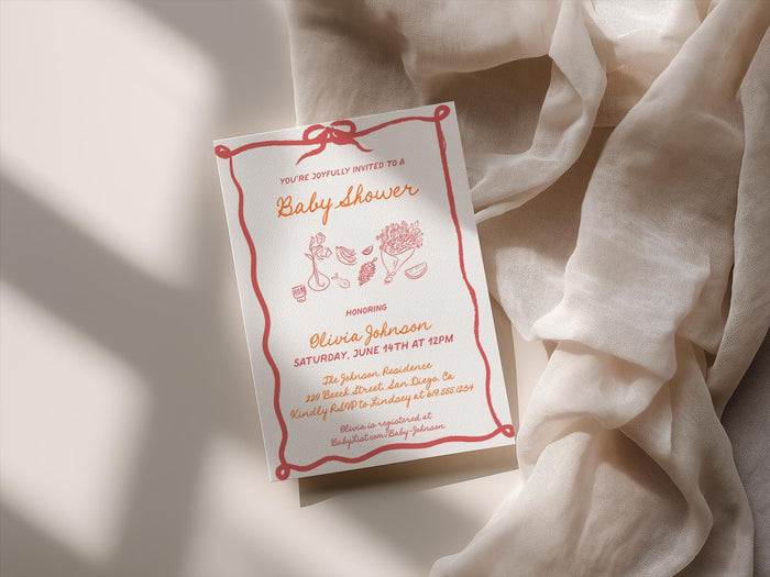 Orange + Coral Baby Shower Invitation with Envelopes