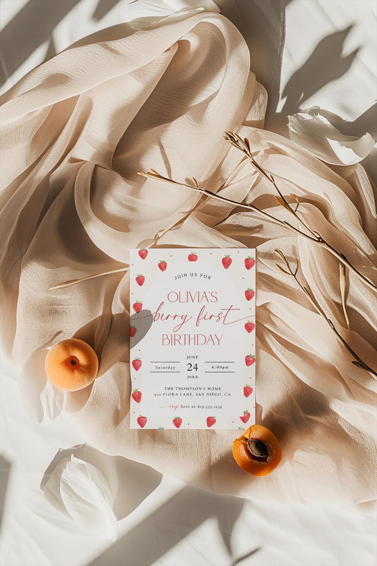 Berry First Birthday Invitation with Envelopes