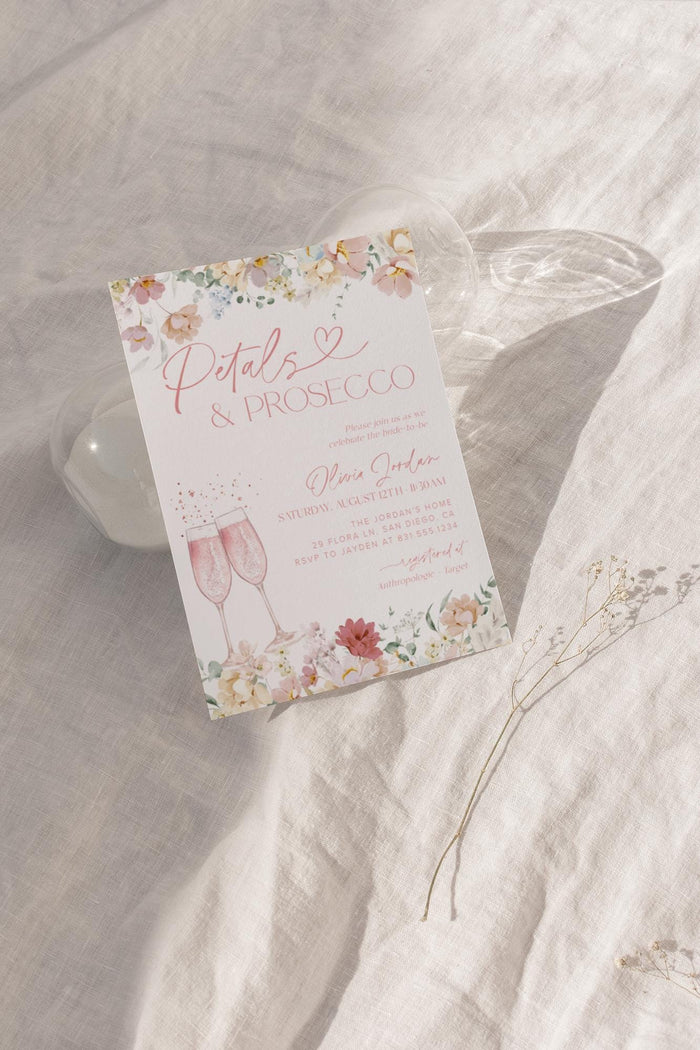 Petals And Prosecco Bridal Shower Invite