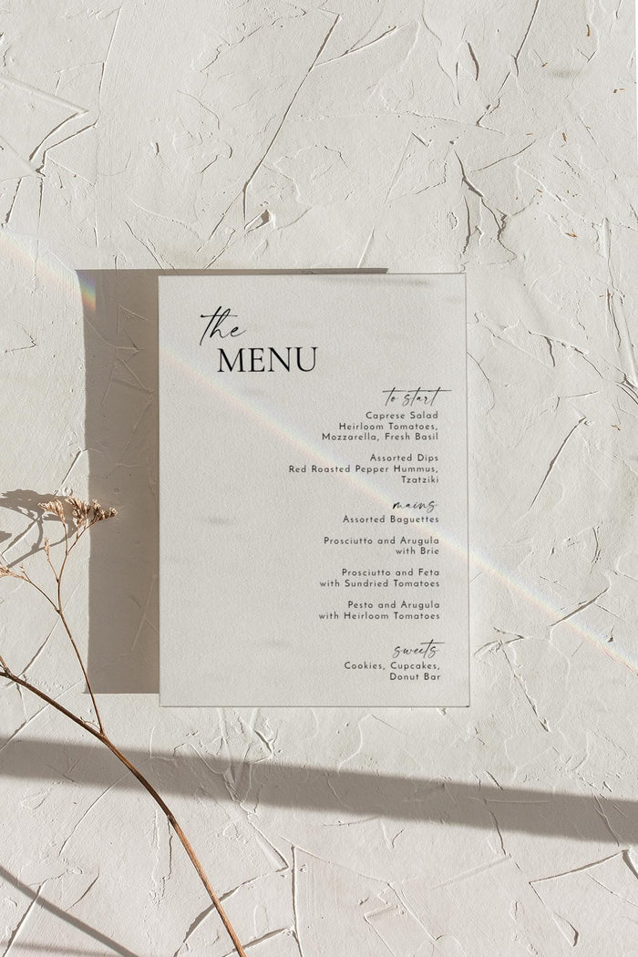 Minimalist Black and White Menu Card