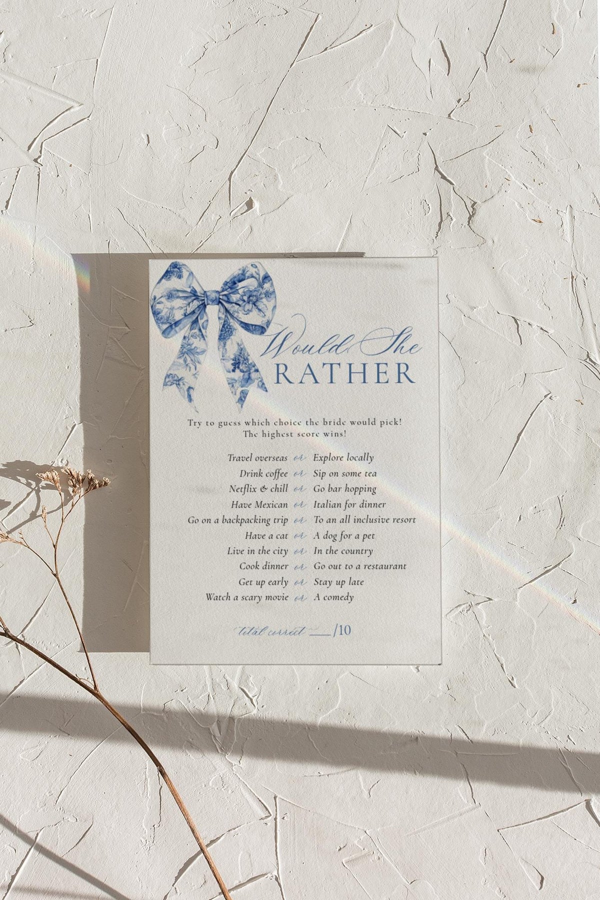 Something Blue Would She Rather Bridal Card