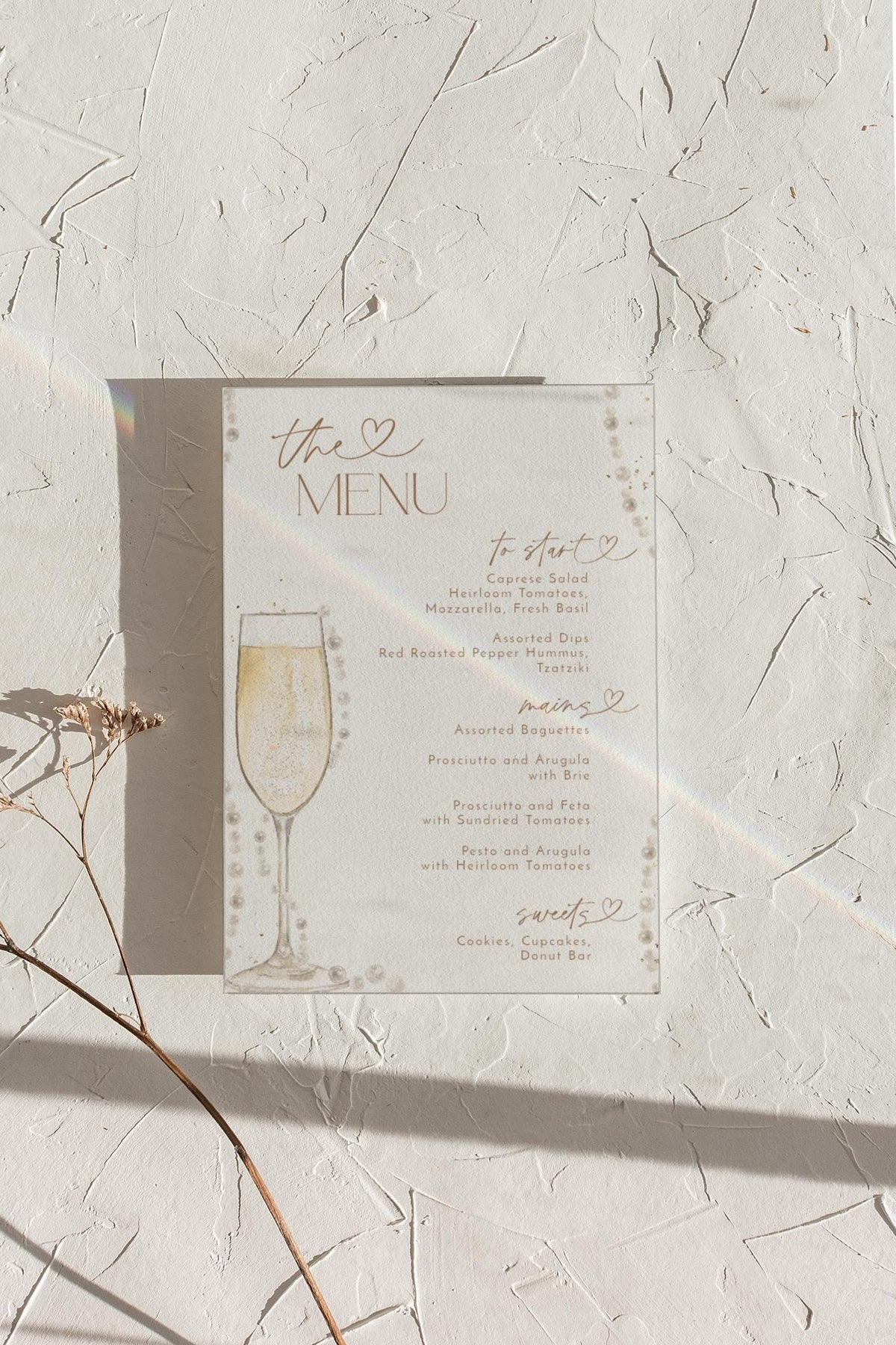 Pearls And Prosecco Menu Card