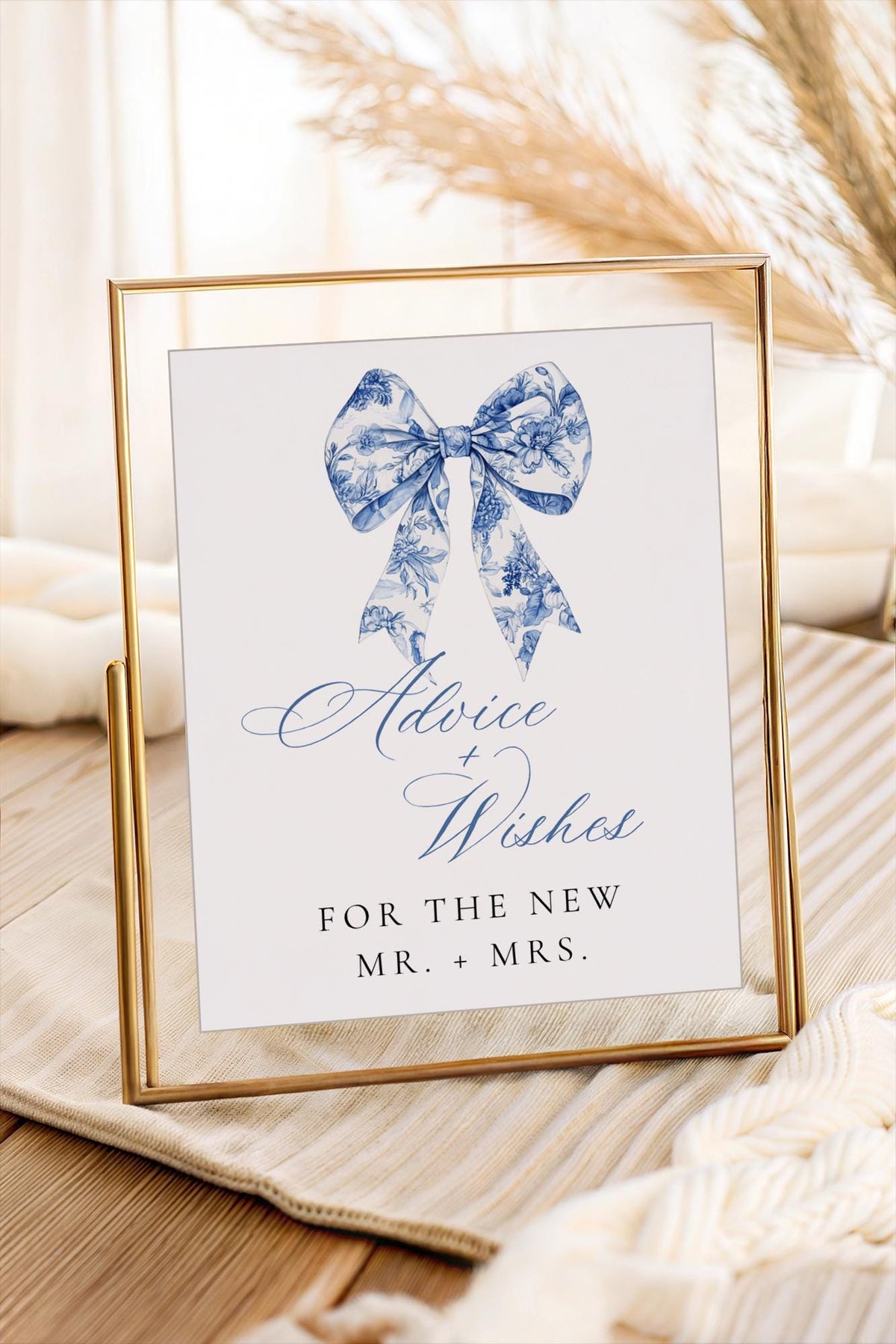 Blue Floral Bow Advice & Wishes Sign