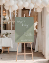 Hello Baby Sage Green Welcome Sign