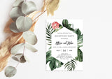 Editable Reception Party Invite Template | Tropical Watercolor Green Leaves 