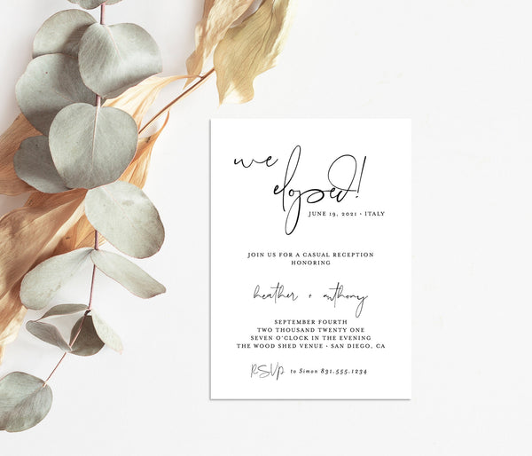 Editable Elopement Party Invite Template | Minimal Calligraphy 