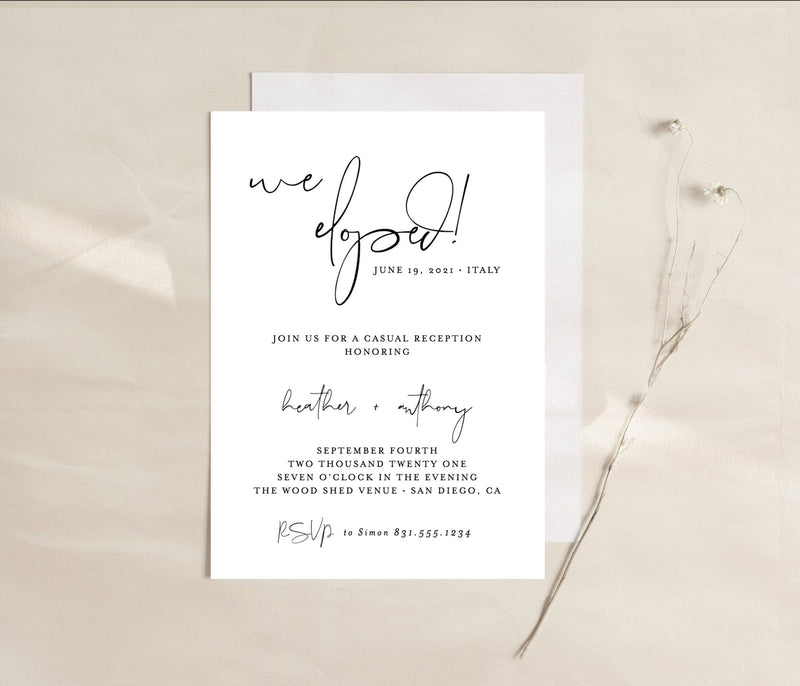 Editable Elopement Party Invite Template | Minimal Calligraphy 