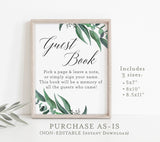 Printable Guest Book Sign Eucalyptus Watercolor Baby Shower | Greenery Leaves, Please Sign The Guest Book 