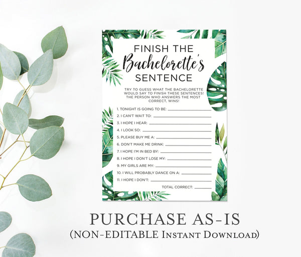 Tropical Bachelorette Party Game | Finish The Bachelorette's Sentence | Funny Bachelorette Drinking Game | Printable, Instant Download T03