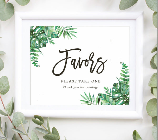 Printable Tropical Favors Sign | Wedding Reception Baby Bridal Shower Gift Favors Sign 