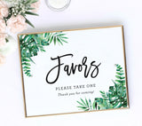 Printable Tropical Favors Sign | Wedding Reception Baby Bridal Shower Gift Favors Sign