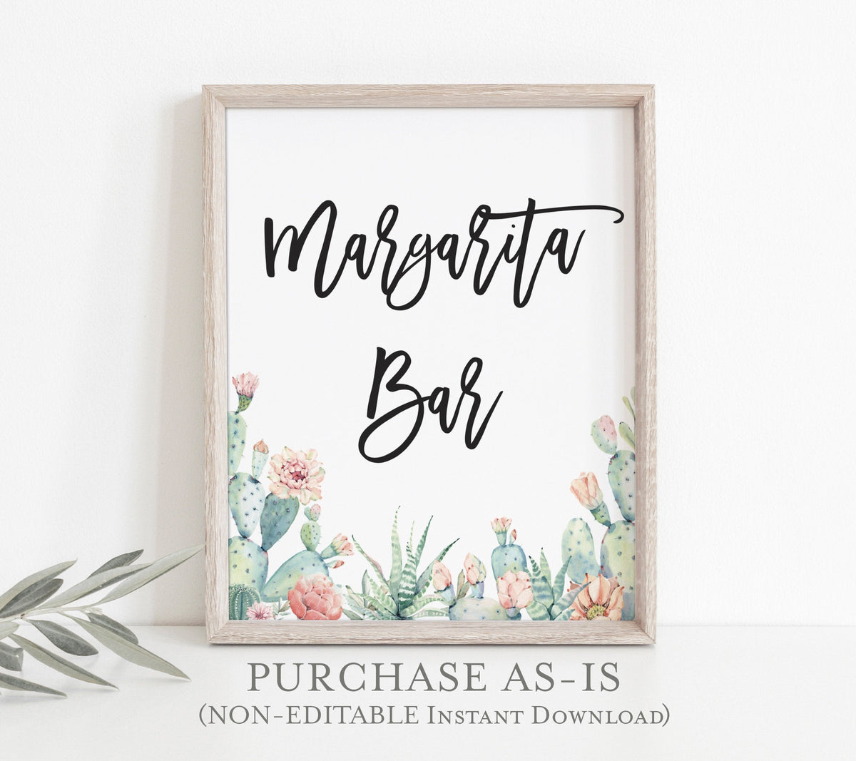 Fiesta Margarita Bar Sign | Watercolor Cactus Shower Decor Sign