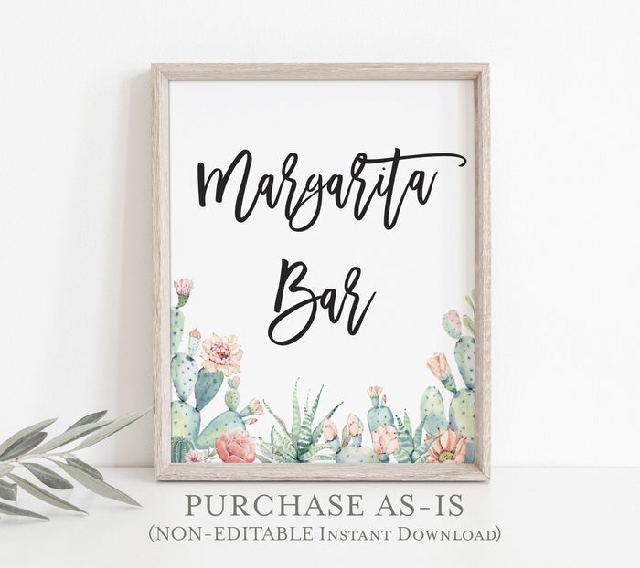 Fiesta Margarita Bar Sign | Watercolor Cactus Shower Decor Sign