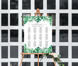 Tropical Editable Seating Chart Sign | Printable Seat Arrangement Watercolor Leaves Wedding Poster