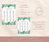 Tropical Editable Seating Chart Sign | Printable Seat Arrangement Watercolor Leaves Wedding Poster