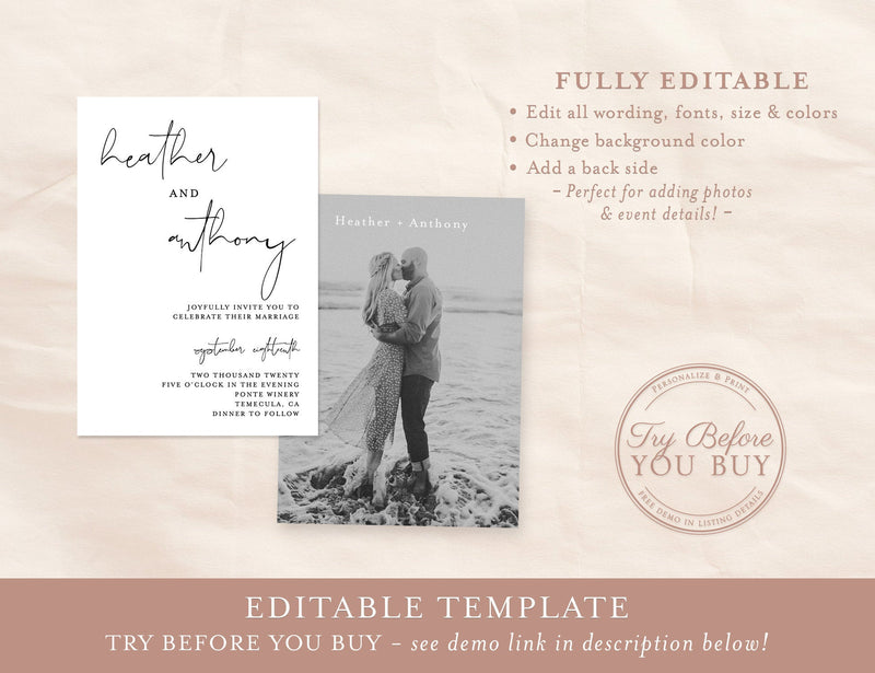 Minimal Wedding Invitation Suite Template | Minimalist Wedding Invite 