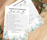 Fiesta Bridal Trivia Editable Game | Succulent Desert Cactus, Customizable Self-Editing Template
