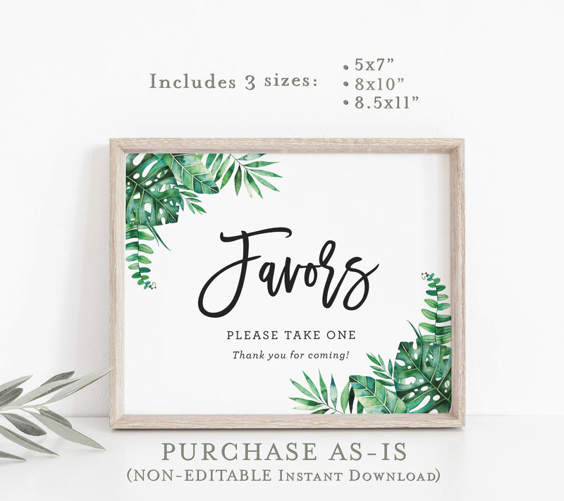 Printable Tropical Favors Sign | Wedding Reception Baby Bridal Shower Gift Favors Sign 