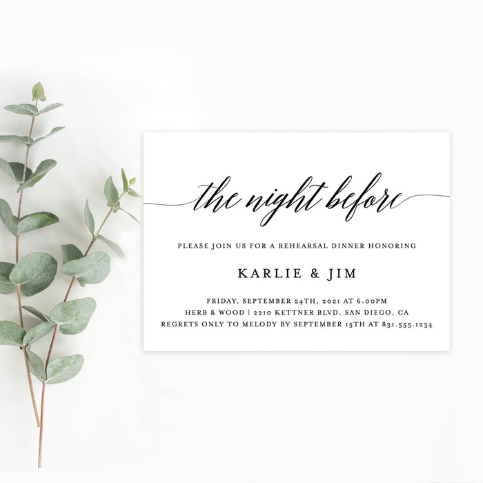 Minimalist Rehearsal Dinner Invitation | The Night Before Invite