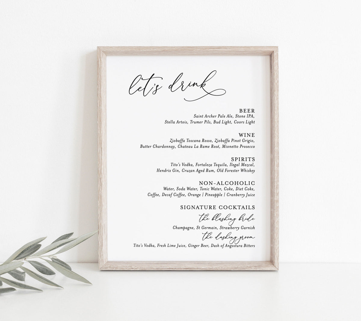 Editable Wedding Bar Sign Template | Wedding Signature Drinks Sign