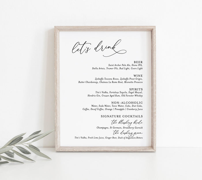 Editable Wedding Bar Sign Template | Wedding Signature Drinks Sign