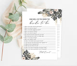 Tropical Bridal Trivia Editable Template | How Well Do You Know the Bride-to-Be Game 