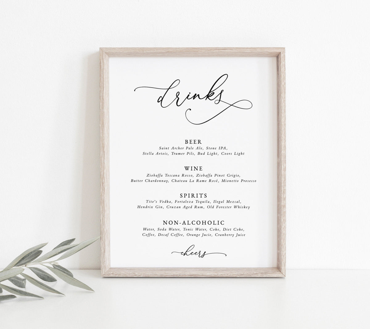 Editable Wedding Bar Sign Template | Minimalist Wedding Drinks Sign
