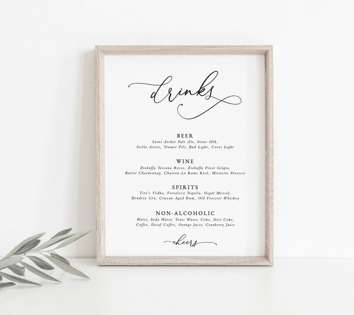 Editable Wedding Bar Sign Template | Minimalist Wedding Drinks Sign