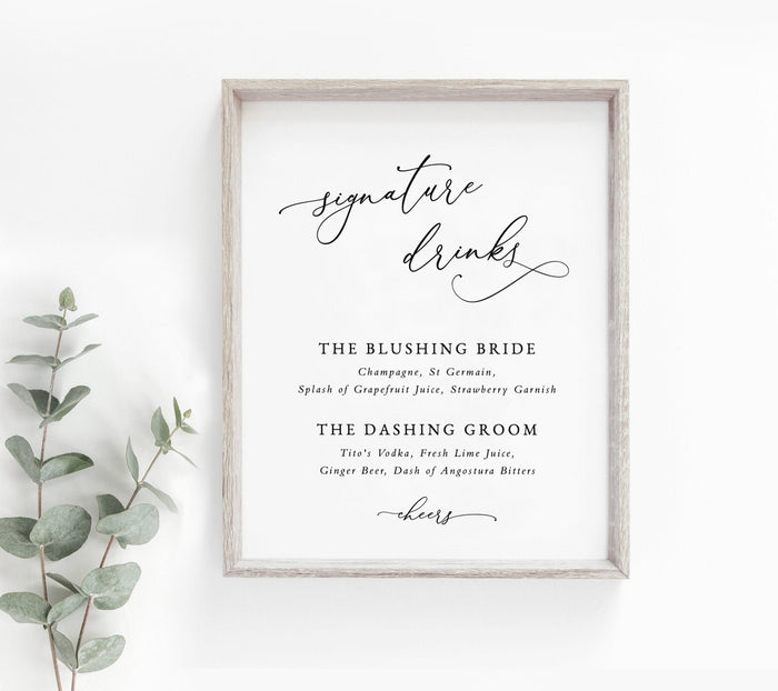 Editable Signature Drinks Sign Template | Minimalist Wedding Bar Sign Template