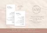 Minimal Wedding Menu Template | Modern Wedding Menu