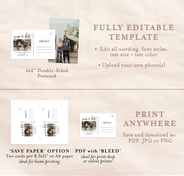 Photo Save the Date Postcard Template | Save the Date with Pictures Template 