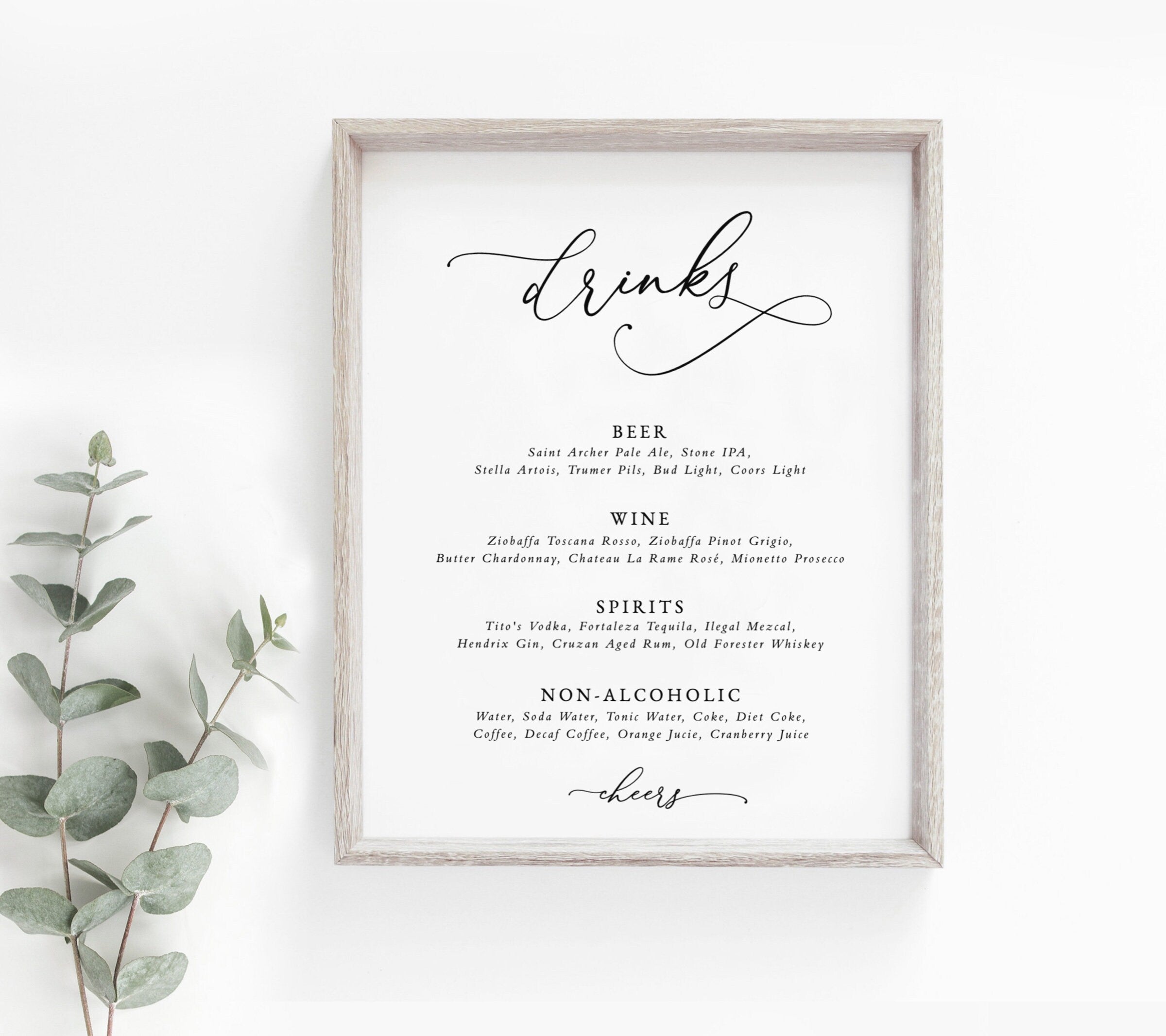 Editable Wedding Bar Sign Template | Minimalist Wedding Drinks Sign ...