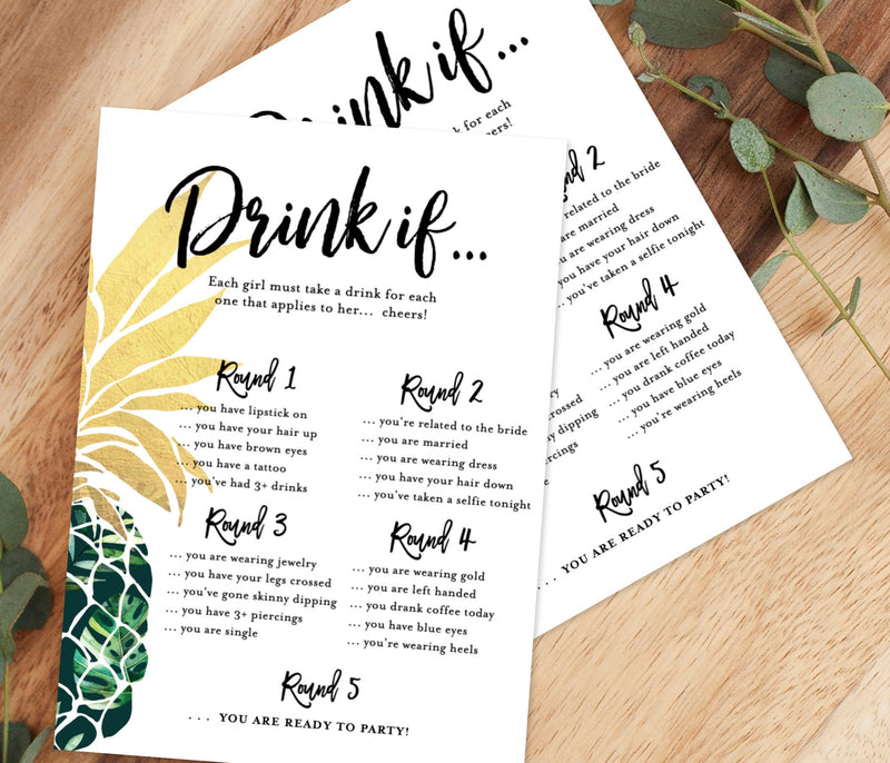 Tropical Bachelorette Drinking Game | Editable Drink If Game 