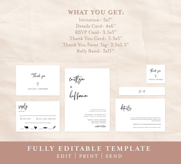 Minimal Wedding Invitation Suite Template | Editable Minimalist Wedding Invite 