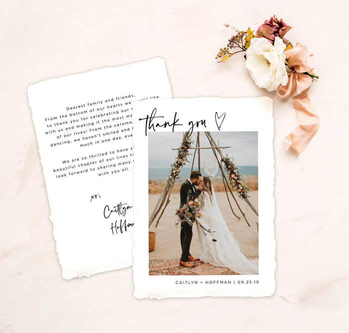 Photo Thank You Card Editable Template | Minimalist Wedding Thank You Card