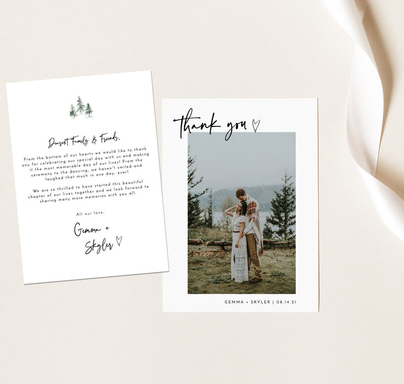 Photo Thank You Card Editable Template | Minimal Wedding Thank You Card 