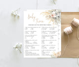 Baby Trivia Shower Game Template | Editable Pampas Grass Baby Shower Game