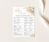 Baby Trivia Shower Game Template | Editable Pampas Grass Baby Shower Game