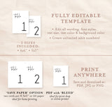 Modern Minimalist Wedding Table Number Template | Minimal Wedding Reception Decor