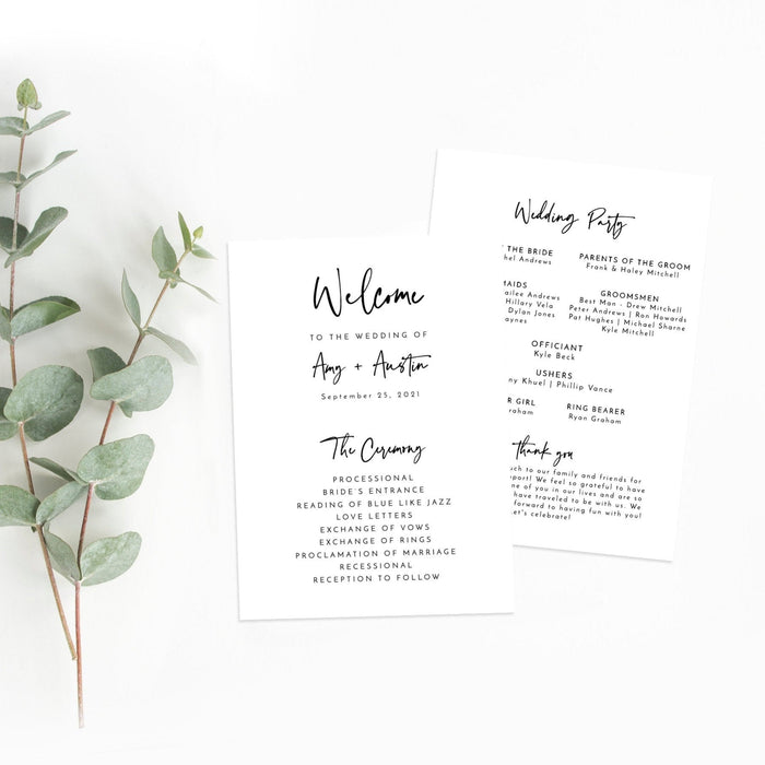 Minimal Wedding Program Template | Printable Order of Service