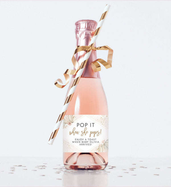 Pop When She Pops Label | Mini Champagne Bottle Label Template 