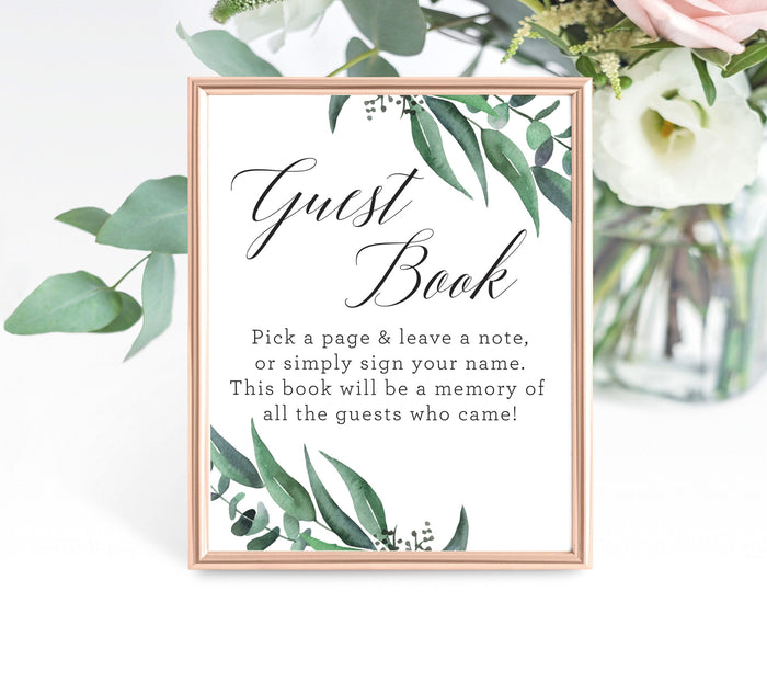 Printable Guest Book Sign Eucalyptus Watercolor Baby Shower | Greenery Leaves, Please Sign The Guest Book