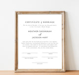 Certificate of Marriage Editable Template | Minimalist Wedding Certificate 