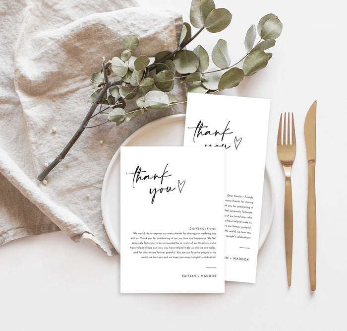 Minimalist Thank You Letter | Wedding Napkin Note