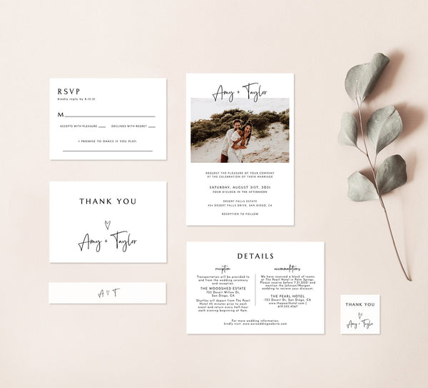 Minimalist Wedding Invitation Suite Template | Editable Minimalist Wedding Invite 