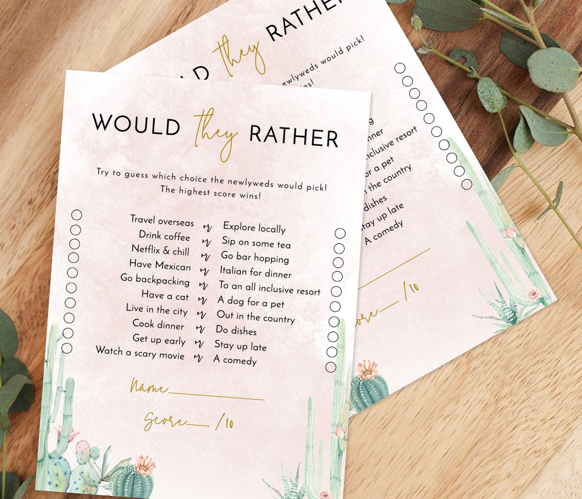 Would They Rather Baby Shower Game | Fiesta Bridal Shower Game