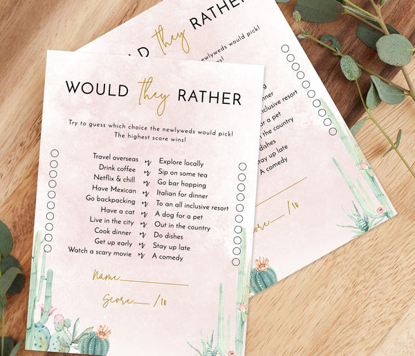 Would They Rather Baby Shower Game | Fiesta Bridal Shower Game 