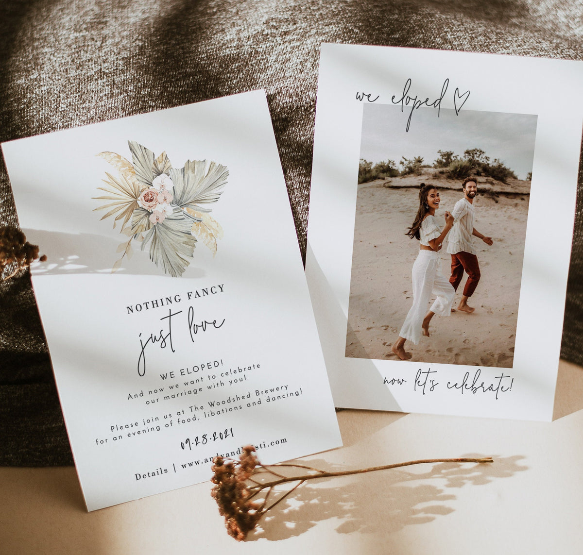 Pampas Grass Wedding Reception Invitation Template | Nothing Fancy, Just Love Invite